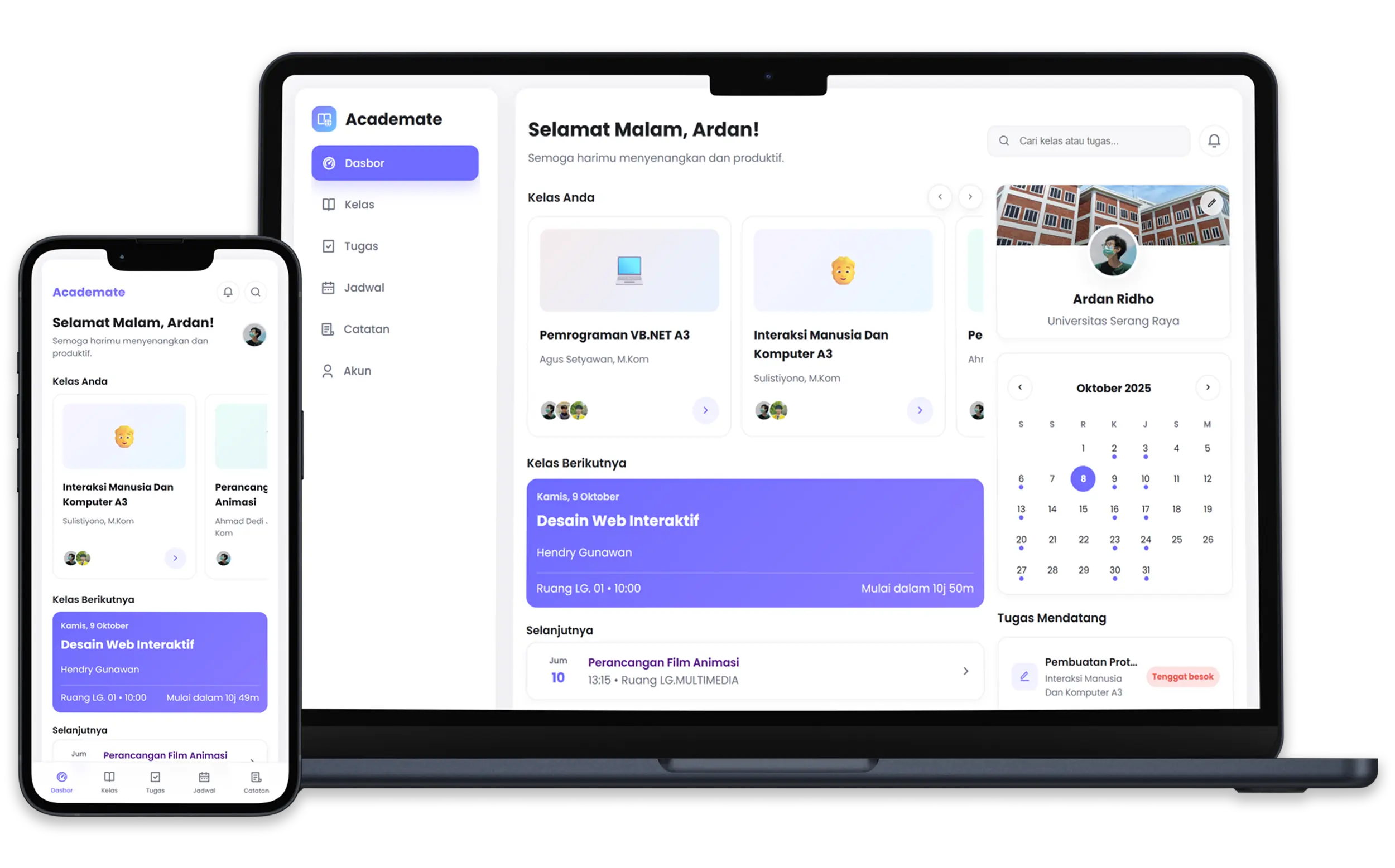 Academate user interface preview